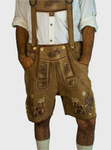 Camel Brown Short Lederhosen for Men with Deer Motif