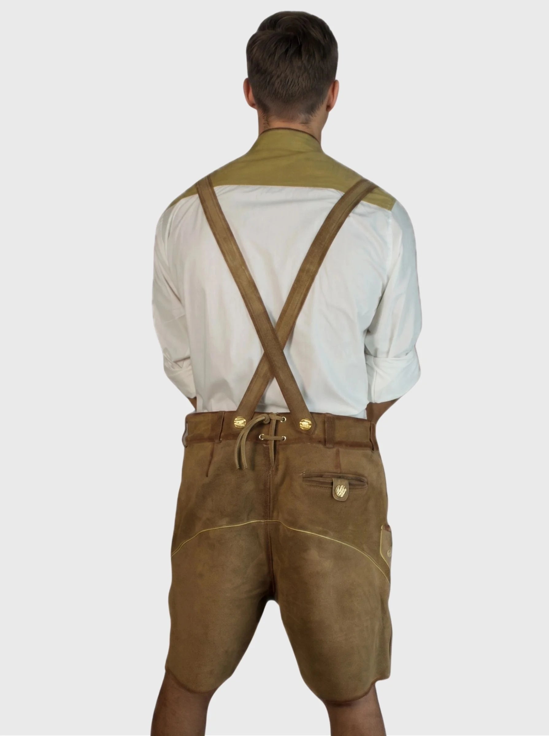 Camel Brown Short Lederhosen for Men with Deer Motif