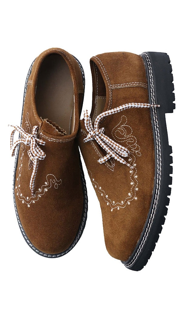 Traditional Lederhosen Embroidered Shoes Camel Brown