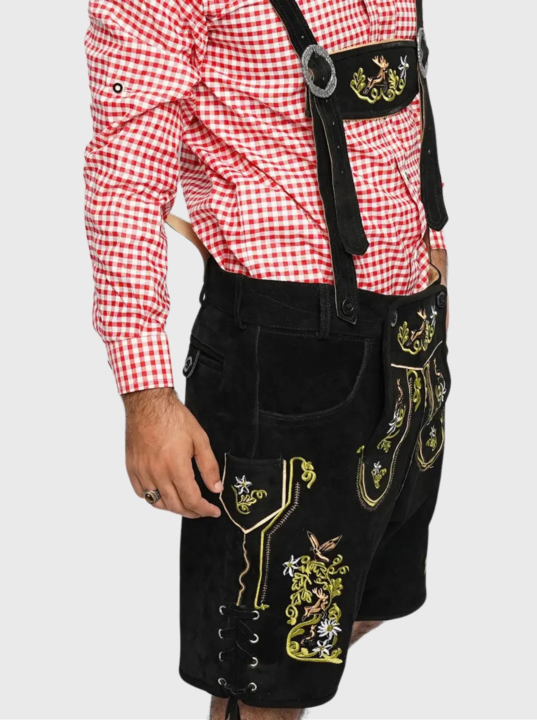 Hand-Embroidered Black Bavarian Lederhosen for Men