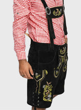 Hand-Embroidered Black Bavarian Lederhosen for Men