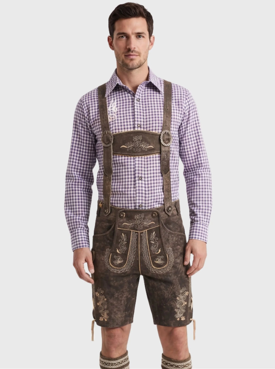 Short Platter Lederhosen for Men in Charcoal Black