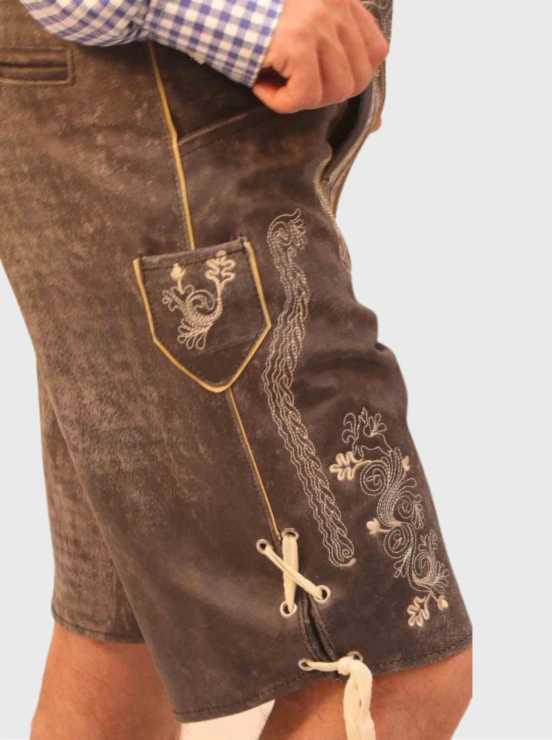 Short Platter Lederhosen for Men in Charcoal Black