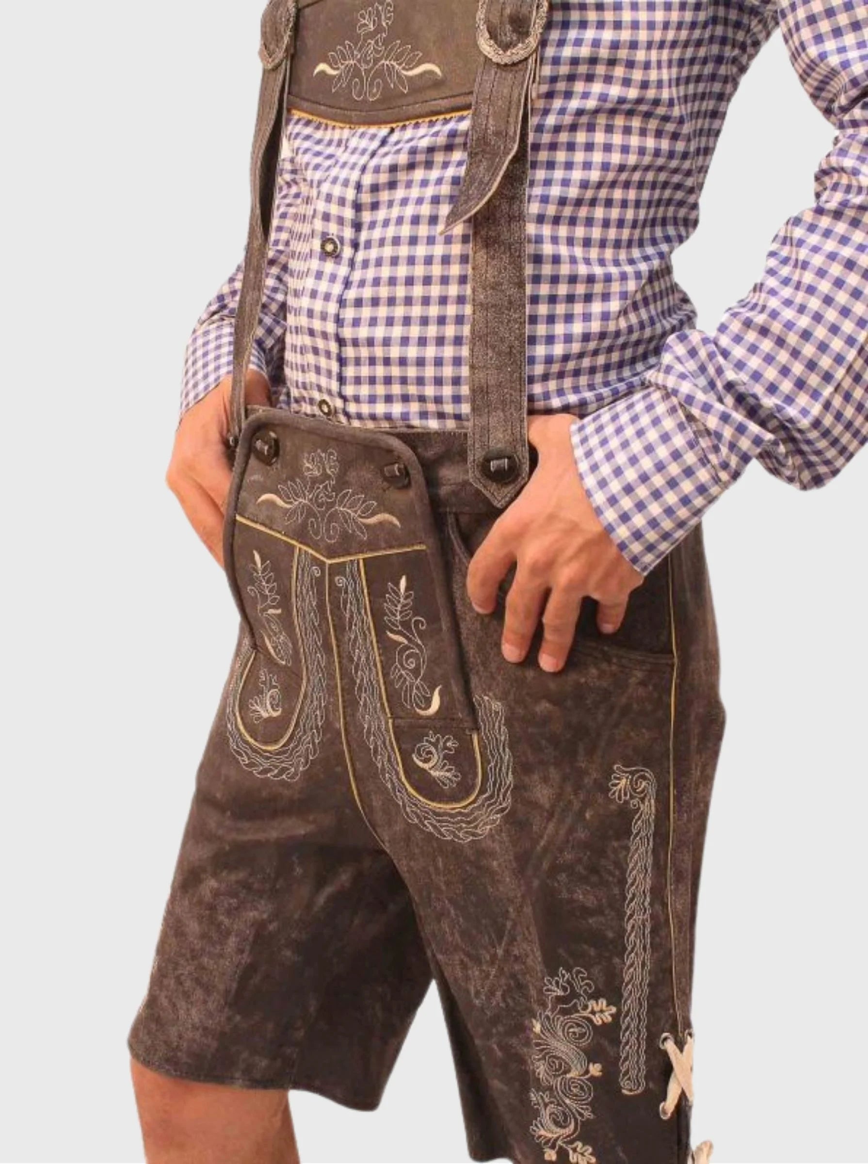Short Platter Lederhosen for Men in Charcoal Black
