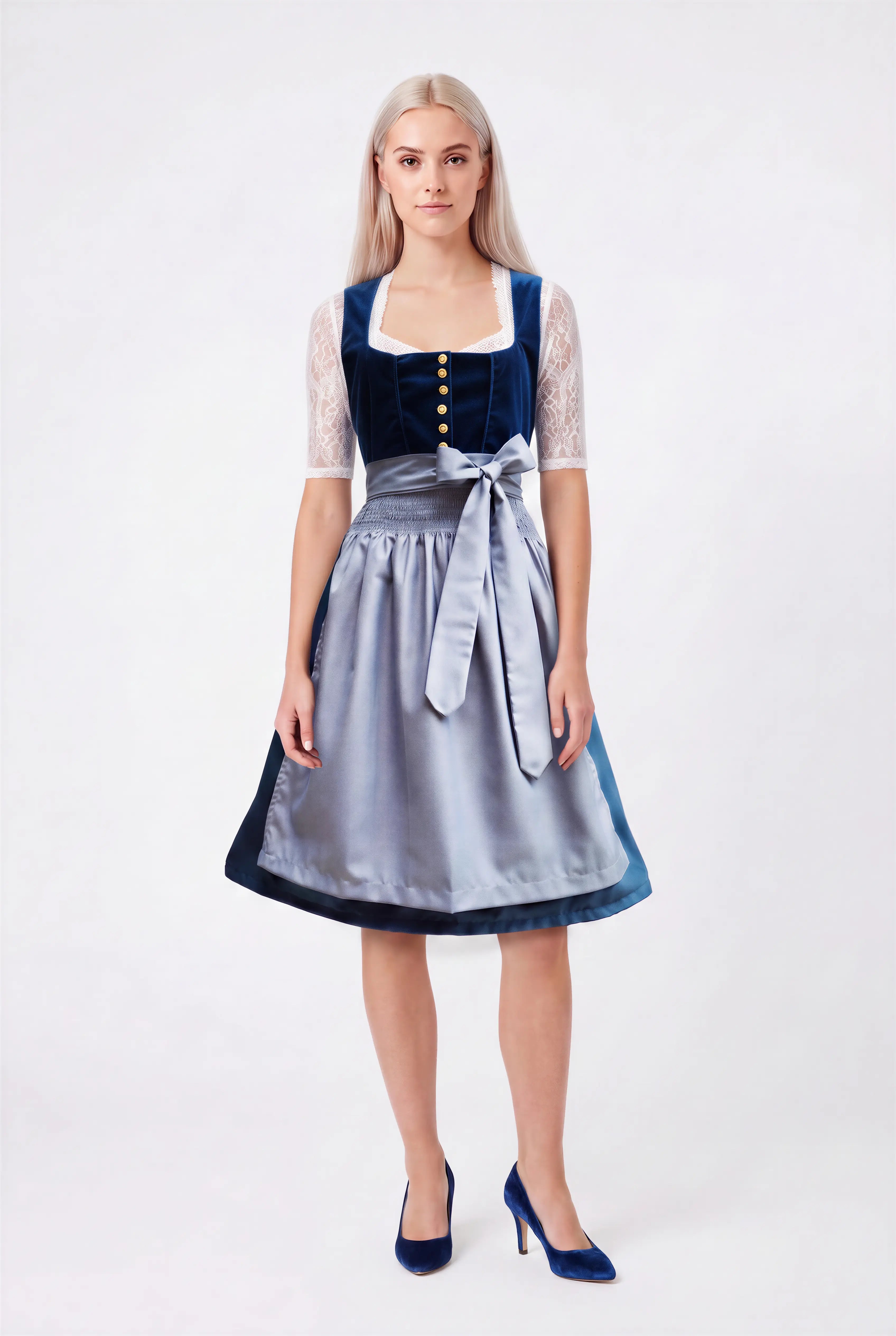 Royal Navy Crushed Velvet Steel Blue Dirndl