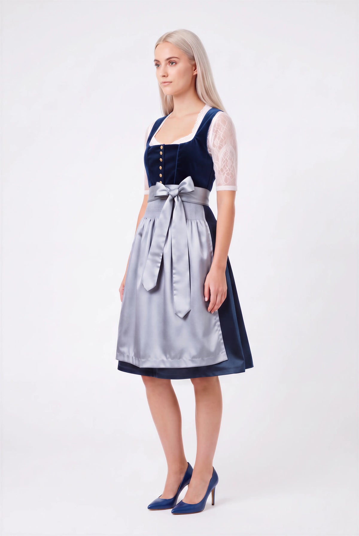 Royal Navy Crushed Velvet Steel Blue Dirndl