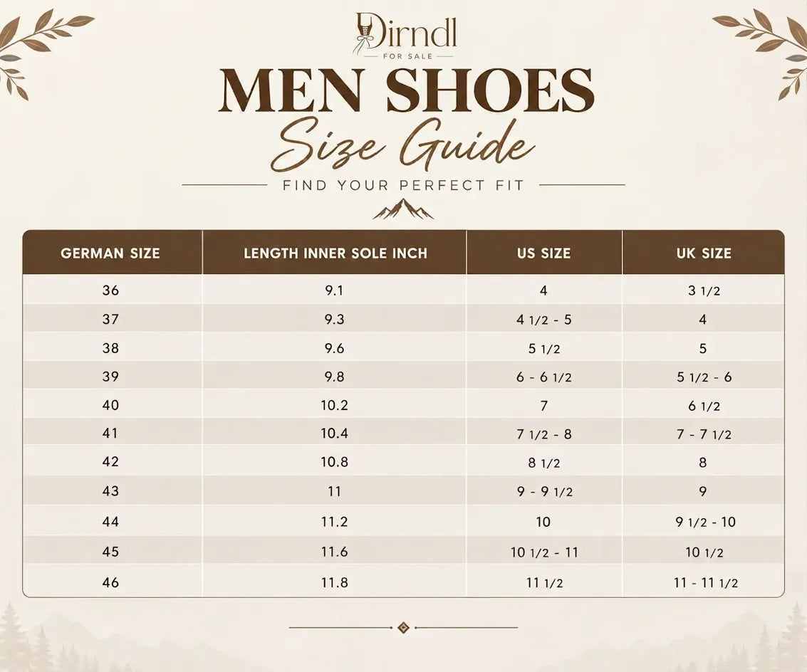 Dirndl Size Chart