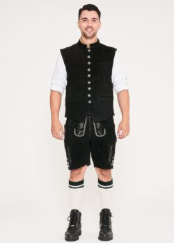 Traditional German Waistcoat Stone Black_ Front View Full Pose