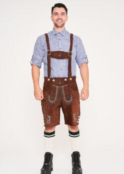 German Mens Lederhosen Shaded Brown Deer Motif_ Front View