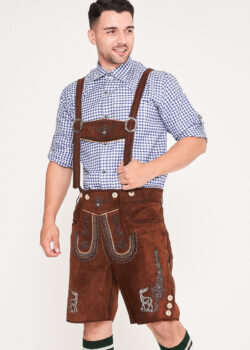 German Mens Lederhosen Shaded Brown Deer Motif_ Strap Pick View