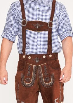 German Mens Lederhosen Shaded Brown Deer Motif