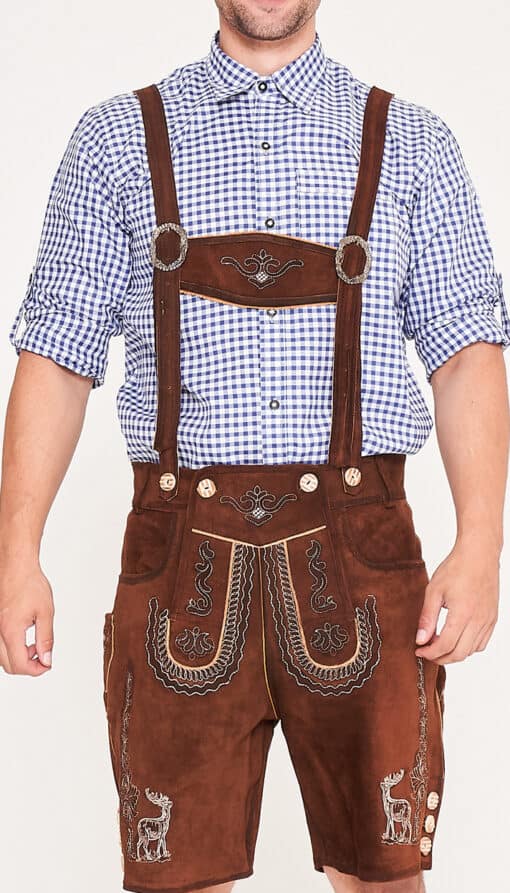 German Mens Lederhosen Shaded Brown Deer Motif