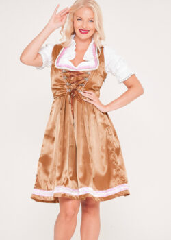 Midi Golden Dirndl With Multicolor Apron_ Close Front View