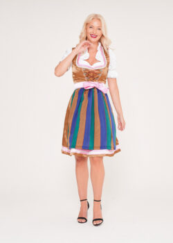 Midi Golden Dirndl With Multicolor Apron_ Full Apron view Pose