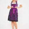 Vintage Traditional Dirndl Dress in Purple Color_ Full View with Apron Pose