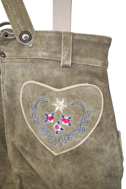 Olive Green Trachten Women Lederhosen Close Back view